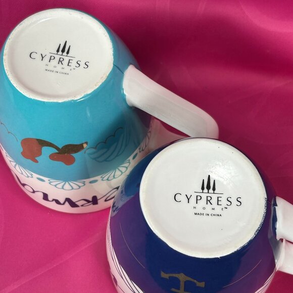 Pair of Cypress Home colorful coffee Mugs. Mermaid & Captain - Picture 5 of 5